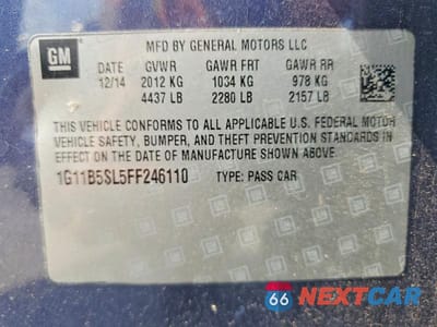 Zdjęcie 12 z 12 samochodu: 2015 CHEVROLET MALIBU LS VIN:1G11B5SL5FF246110 - miniatura
