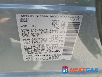 Zdjęcie 12 z 12 samochodu: 2025 NISSAN FRONTIER PRO-4X VIN:1N6ED1EK7SN614962 - miniatura