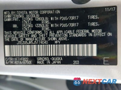 Zdjęcie 13 z 13 samochodu: 2018 TOYOTA 4RUNNER SR5 VIN:JTEZU5JR5J5174040 - miniatura