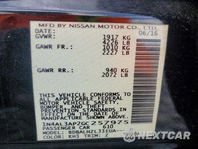 Zdjęcie 12 z 12 samochodu: 2016 NISSAN ALTIMA 2.5 SR VIN:1N4AL3AP2GC257975 - miniatura