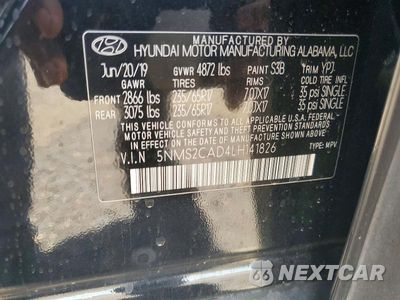Zdjęcie 13 z 13 samochodu: 2020 HYUNDAI SANTA FE SE VIN:5NMS2CAD4LH141826 - miniatura