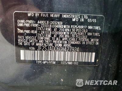 Zdjęcie 13 z 13 samochodu: 2016 SUBARU FORESTER 2.5I PREMIUM VIN:JF2SJADC6GH427924 - miniatura