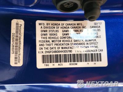 Zdjęcie 12 z 12 samochodu: 2017 HONDA CIVIC LX VIN:2HGFC4B0XHH305780 - miniatura
