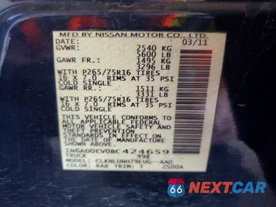 Zdjęcie 12 z 12 samochodu: 2011 NISSAN FRONTIER S VIN:1N6AD0EV0BC424659 - miniatura
