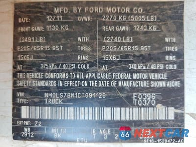Zdjęcie 12 z 12 samochodu: 2012 FORD TRANSIT CONNECT XLT VIN:NM0LS7BN1CT091126 - miniatura