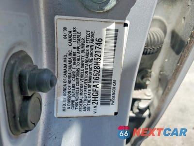 Zdjęcie 12 z 12 samochodu: 2008 HONDA CIVIC LX VIN:2HGFA16528H521746 - miniatura