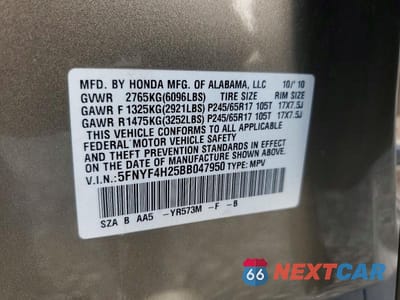 Zdjęcie 13 z 13 samochodu: 2011 HONDA PILOT LX VIN:5FNYF4H25BB047950 - miniatura