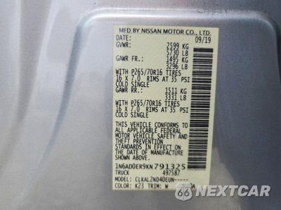 Zdjęcie 12 z 12 samochodu: 2019 NISSAN FRONTIER SV VIN:1N6AD0ER9KN791325 - miniatura