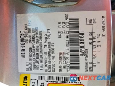 Zdjęcie 12 z 12 samochodu: 2019 FORD FUSION SE VIN:3FA6P0HDXKR193411 - miniatura