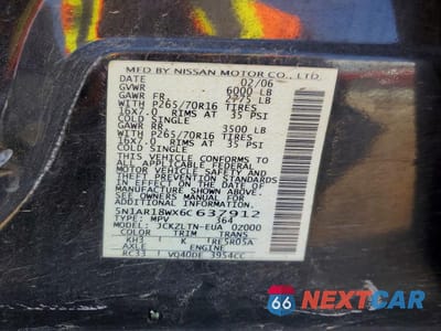 Zdjęcie 13 z 13 samochodu: 2006 NISSAN PATHFINDER S VIN:5N1AR18WX6C637912 - miniatura