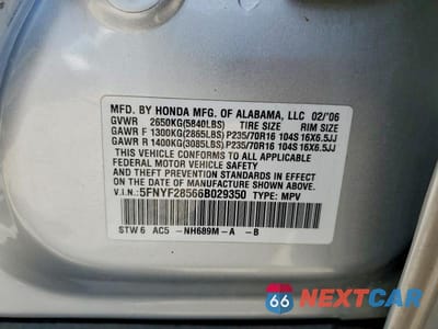 Zdjęcie 13 z 13 samochodu: 2006 HONDA PILOT EX VIN:5FNYF28566B029350 - miniatura