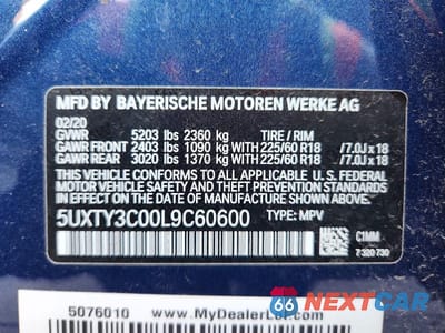Zdjęcie 13 z 13 samochodu: 2020 BMW X3 SDRIVE30I VIN:5UXTY3C00L9C60600 - miniatura