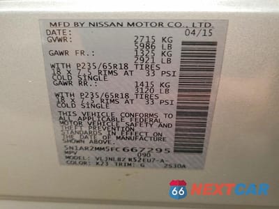 Zdjęcie 13 z 13 samochodu: 2015 NISSAN PATHFINDER S VIN:5N1AR2MM5FC667295 - miniatura
