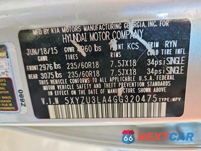 Zdjęcie 13 z 13 samochodu: 2016 HYUNDAI SANTA FE SPORT 2.0T VIN:5XYZU3LA4GG320475 - miniatura