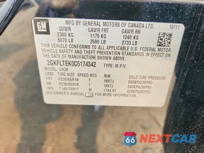 Zdjęcie 13 z 13 samochodu: 2012 GMC TERRAIN SLE VIN:2GKFLTEK0C6174342 - miniatura