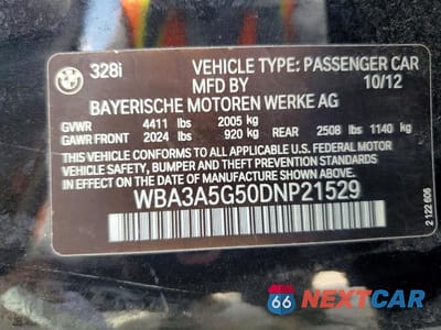 Zdjęcie 12 z 12 samochodu: 2013 BMW 328 I VIN:WBA3A5G50DNP21529 - miniatura
