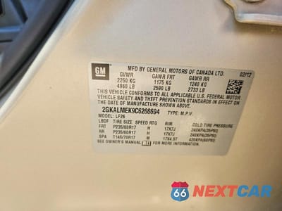 Zdjęcie 12 z 12 samochodu: 2012 GMC TERRAIN SLE VIN:2GKALMEK9C6266694 - miniatura