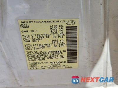 Zdjęcie 14 z 14 samochodu: 2017 NISSAN NV 2500 DELIVERY VAN VIN:1N6BF0LY7HN802680 - miniatura