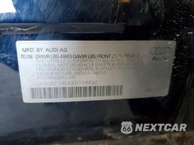 Zdjęcie 12 z 12 samochodu: 2008 AUDI A4 2.0T AVANT QUATTRO VIN:WAUKF78E68A159432 - miniatura