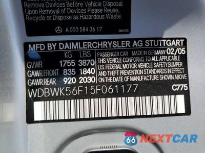 Zdjęcie 12 z 12 samochodu: 2005 MERCEDES-BENZ SLK 350 VIN:WDBWK56F15F061177 - miniatura