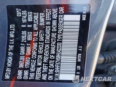 Zdjęcie 12 z 12 samochodu: 2017 HONDA CIVIC EX VIN:SHHFK7H58HU422333 - miniatura