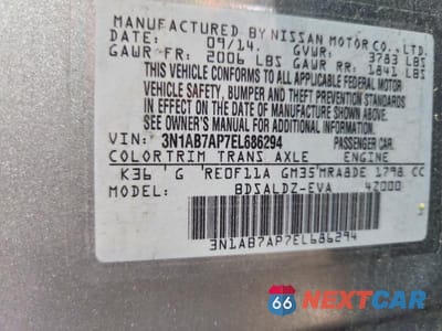 Zdjęcie 12 z 12 samochodu: 2014 NISSAN SENTRA SV VIN:3N1AB7AP7EL686294 - miniatura