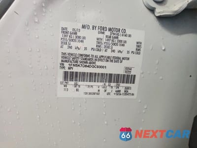 Zdjęcie 13 z 13 samochodu: 2013 FORD EXPLORER XLT VIN:1FM5K7D84DGC93001 - miniatura