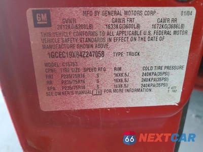 Zdjęcie 12 z 12 samochodu: 2004 CHEVROLET SILVERADO C1500 VIN:1GCEC19X84Z247058 - miniatura