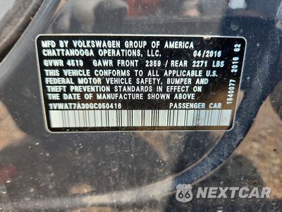 Zdjęcie 12 z 12 samochodu: 2016 VOLKSWAGEN PASSAT S VIN:1VWAT7A30GC050416 - miniatura