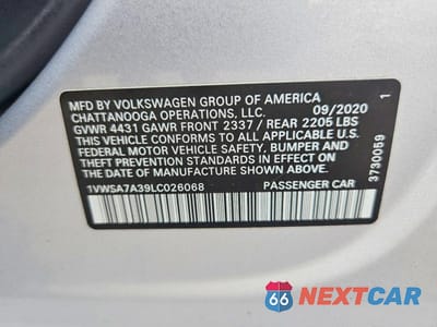 Zdjęcie 13 z 13 samochodu: 2020 VOLKSWAGEN PASSAT SE VIN:1VWSA7A39LC026068 - miniatura