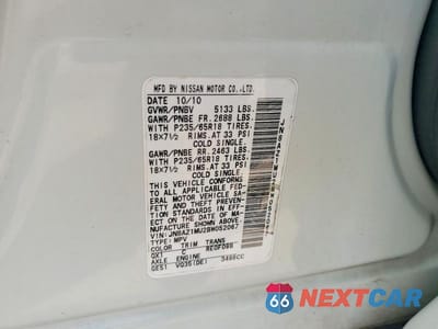 Zdjęcie 13 z 13 samochodu: 2011 NISSAN MURANO S VIN:JN8AZ1MU2BW052067 - miniatura