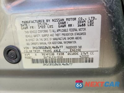 Zdjęcie 13 z 13 samochodu: 2005 NISSAN SENTRA 1.8 VIN:3N1CB51D65L462677 - miniatura