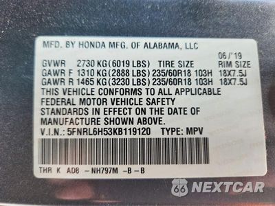 Zdjęcie 14 z 14 samochodu: 2019 HONDA ODYSSEY EX VIN:5FNRL6H53KB119120 - miniatura