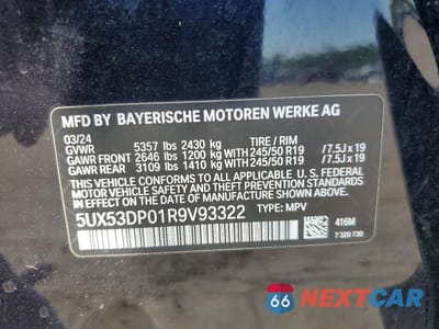 Zdjęcie 13 z 13 samochodu: 2024 BMW X3 XDRIVE30I VIN:5UX53DP01R9V93322 - miniatura