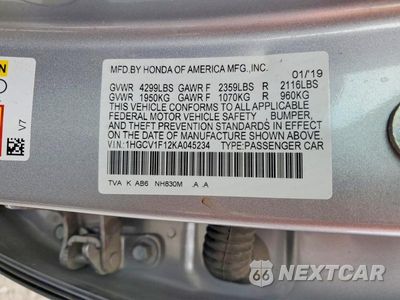 Zdjęcie 12 z 12 samochodu: 2019 HONDA ACCORD LX VIN:1HGCV1F12KA045234 - miniatura