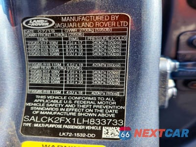 Zdjęcie 13 z 13 samochodu: 2020 LAND ROVER DISCOVERY SPORT VIN:SALCK2FX1LH833733 - miniatura