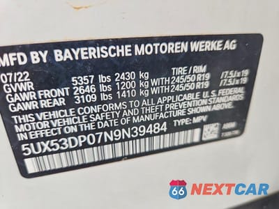 Zdjęcie 13 z 13 samochodu: 2022 BMW X3 XDRIVE30I VIN:5UX53DP07N9N39484 - miniatura