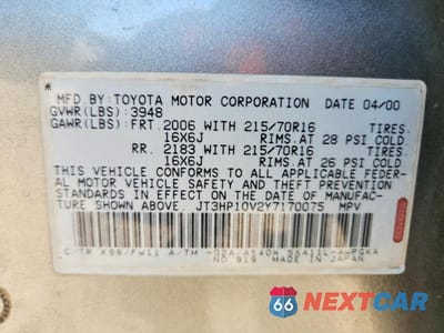Zdjęcie 13 z 13 samochodu: 2000 TOYOTA RAV4 BASE VIN:JT3HP10V2Y7170075 - miniatura
