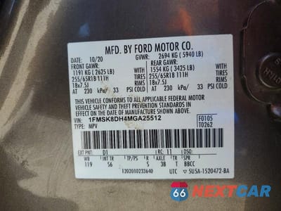 Zdjęcie 12 z 12 samochodu: 2021 FORD EXPLORER XLT VIN:1FMSK8DH4MGA25512 - miniatura