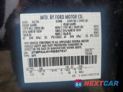 Zdjęcie 13 z 13 samochodu: 2024 FORD EDGE SEL VIN:2FMPK4J91RBB07837 - miniatura