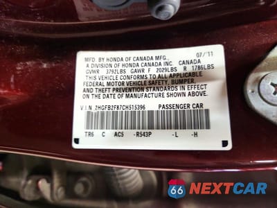 Zdjęcie 12 z 12 samochodu: 2012 HONDA CIVIC EX VIN:2HGFB2F87CH515396 - miniatura