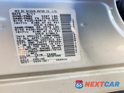 Zdjęcie 13 z 13 samochodu: 2011 NISSAN MURANO S VIN:JN8AZ1MW6BW179745 - miniatura