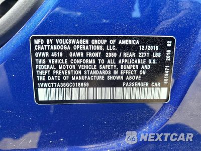 Zdjęcie 13 z 13 samochodu: 2016 VOLKSWAGEN PASSAT SEL VIN:1VWCT7A38GC018659 - miniatura