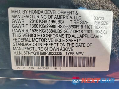 Zdjęcie 13 z 13 samochodu: 2023 HONDA PILOT TRAILSPORT VIN:5FNYG1H68PB023339 - miniatura