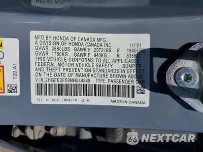 Zdjęcie 12 z 12 samochodu: 2022 HONDA CIVIC SPORT VIN:2HGFE2F59NH544849 - miniatura
