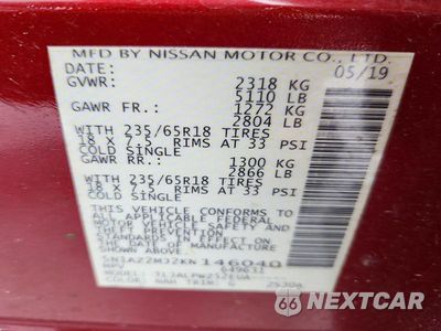 Zdjęcie 12 z 12 samochodu: 2019 NISSAN MURANO S VIN:5N1AZ2MJ2KN146040 - miniatura