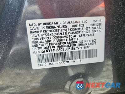 Zdjęcie 13 z 13 samochodu: 2012 HONDA PILOT EXL VIN:5FNYF4H56CB062162 - miniatura
