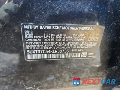 Zdjęcie 12 z 12 samochodu: 2019 BMW X3 SDRIVE30I VIN:5UXTR7C54KLR50736 - miniatura