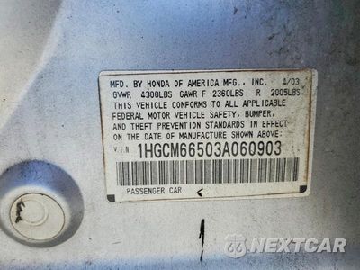 Zdjęcie 12 z 12 samochodu: 2003 HONDA ACCORD EX VIN:1HGCM66503A060903 - miniatura