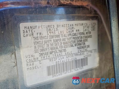 Zdjęcie 13 z 13 samochodu: 2013 NISSAN SENTRA S/SV/SR/SL VIN:3N1AB7AP1DL766785 - miniatura